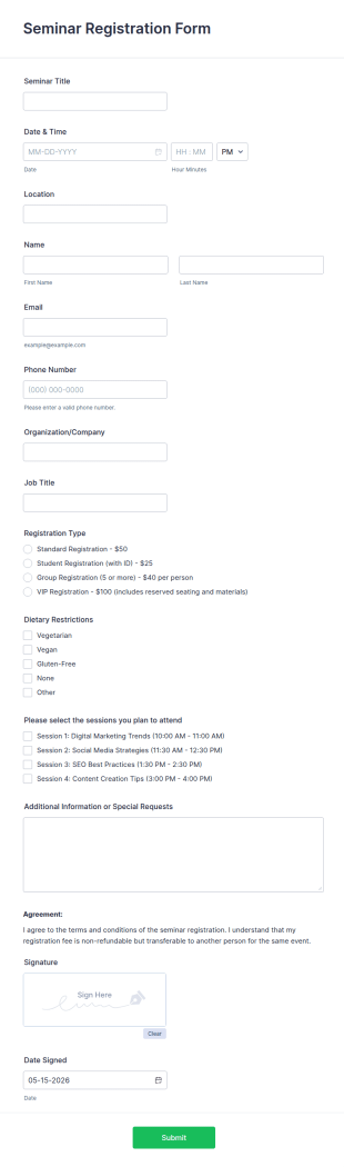 Seminar Form Template