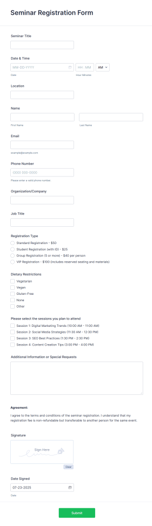 Seminar Form Template