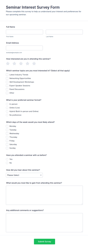 Seminar Interest Survey Form Template