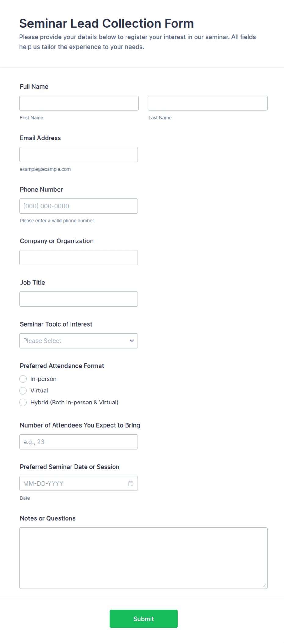 Seminar Lead Collection Form Template | Jotform