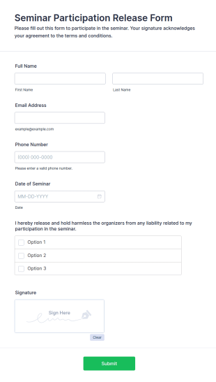 Seminar Participation Release Form Template