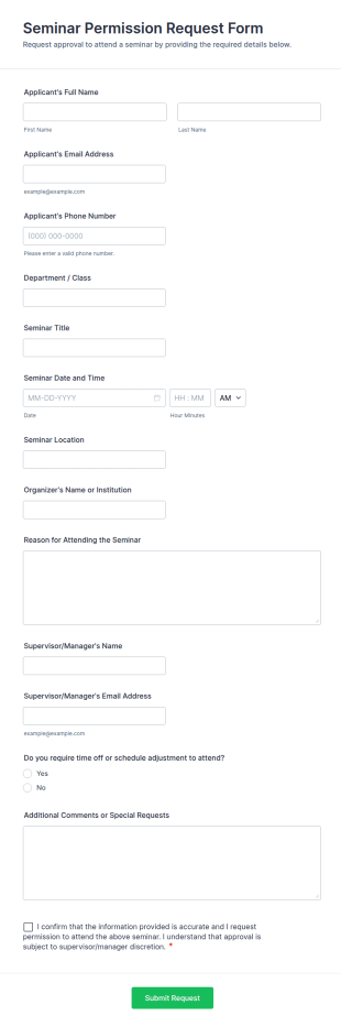 Seminar Permission Request Form Template