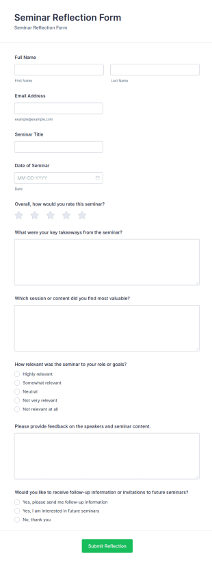 Seminar Reflection Form Template