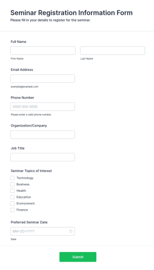 Seminar Registration Information Form Template