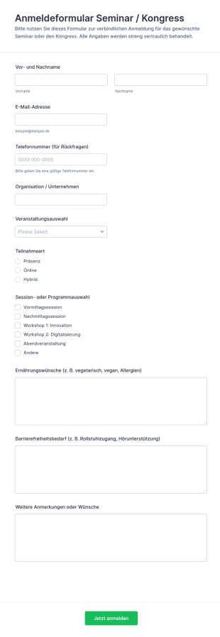 Seminar Registrierung Formular