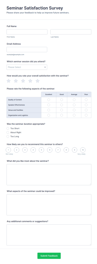 Seminar Satisfaction Survey Form Template