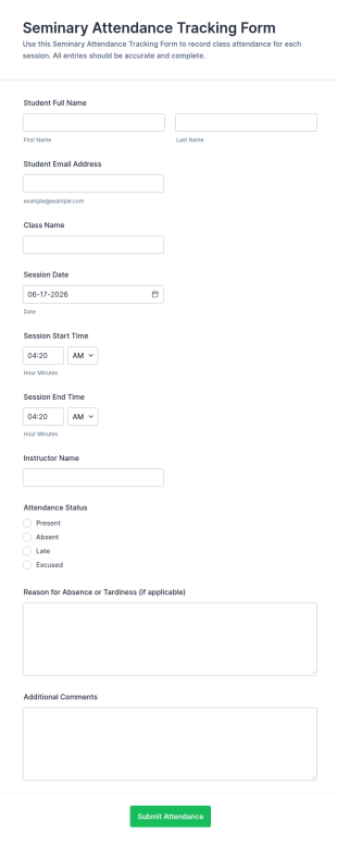 Seminary Attendance Tracking Form Template