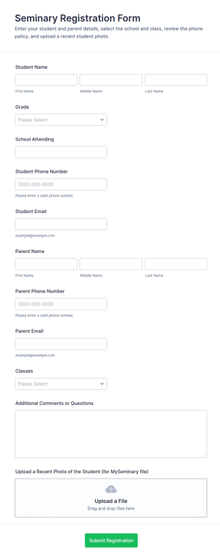 Seminary Registration Form Template