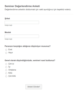 Seminer Değerlendirme Anketi Form Şablonu