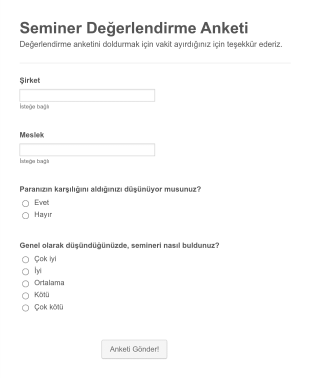 Seminer Değerlendirme Anketi Form Şablonu