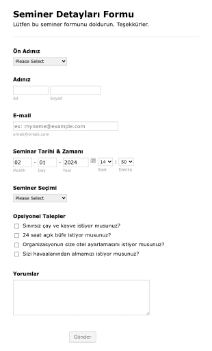 Seminer Detayları Form Template