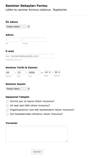 Seminer Detayları Form Şablonu