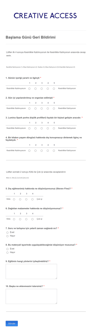 Seminer Geri Bildirim Form Template