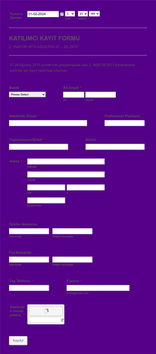 Seminer Kayıt Form Template