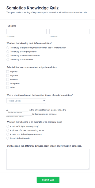 Semiotics Knowledge Quiz Form Template