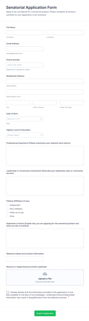 Senatorial Application Form Template