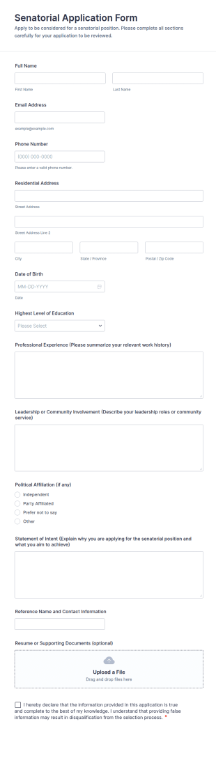 Senatorial Application Form Template