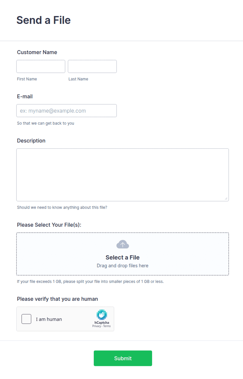 Send File Template Send a File with Captcha Form Template | Jotform