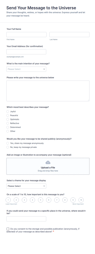 Send Your Message To The Universe Form Template