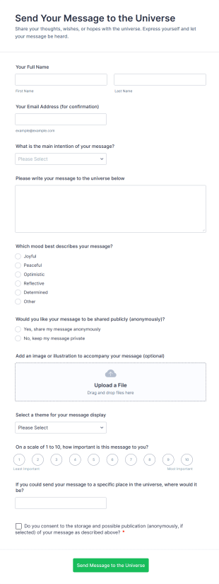 Send Your Message To The Universe Form Template