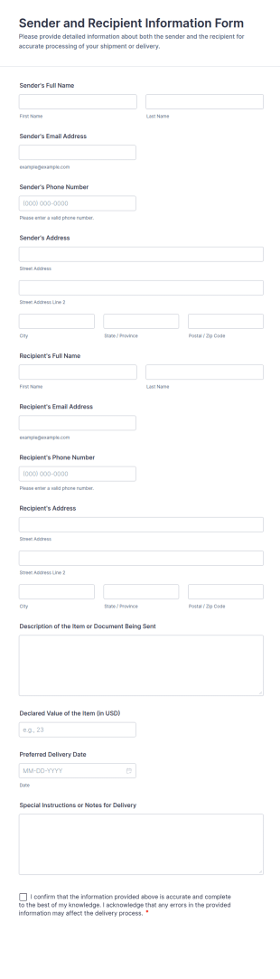 Sender And Recipient Information Form Template