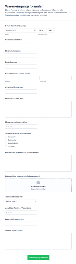 Sendungsannahme Formular