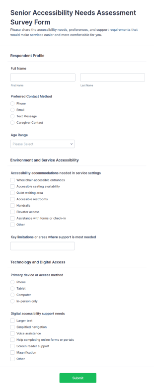Senior Accessibility Needs Assessment Survey Form Template