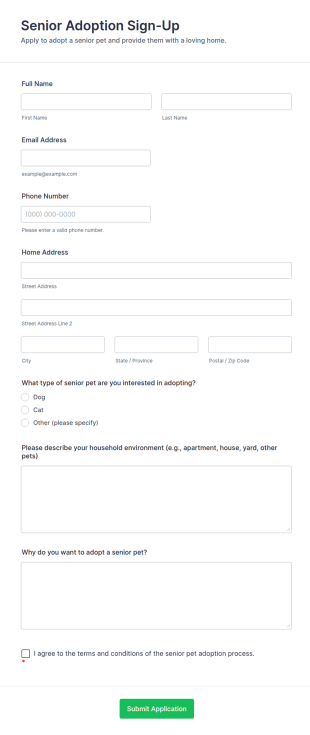 Senior Adoption Sign Up Form Template