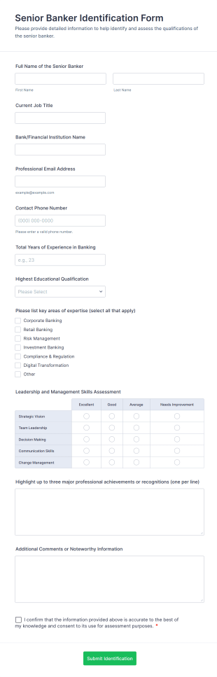 Senior Banker Identification Form Form Template