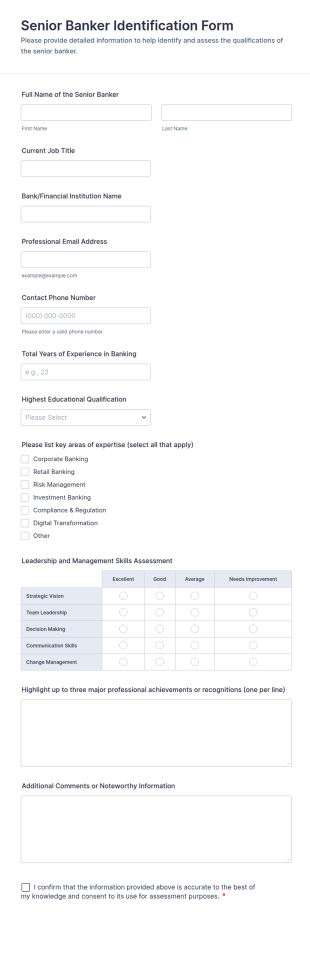 Senior Banker Identification Form Template