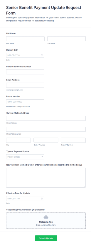 Senior Benefit Payment Update Request Form Template