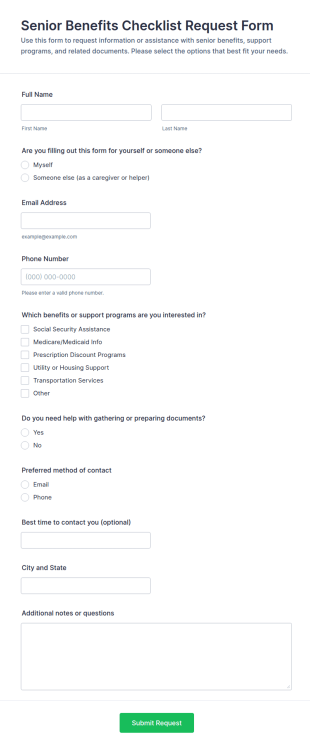 Senior Benefits Checklist Request Form Template