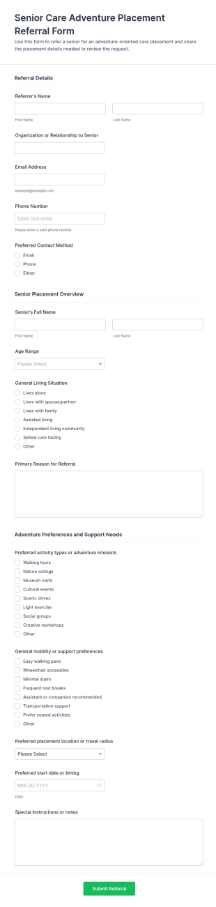 Senior Care Adventure Placement Referral Form Template