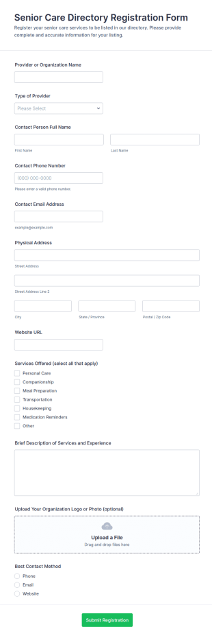 Senior Care Directory Registration Form Template