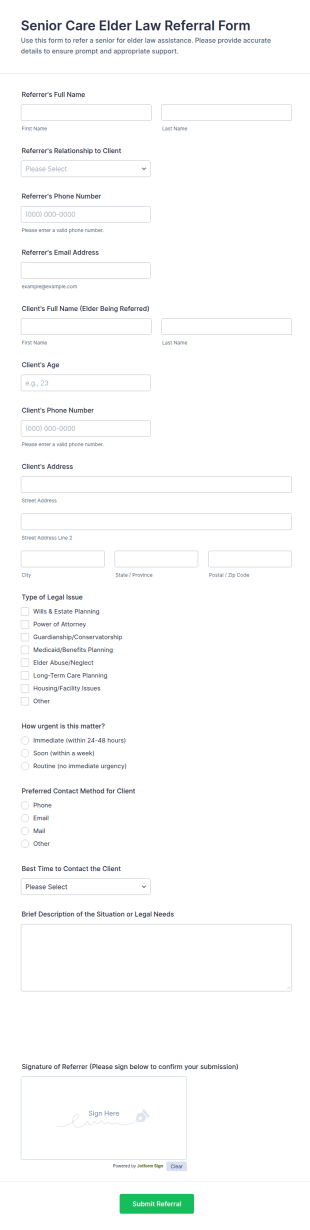 Senior Care Elder Law Referral Form Template