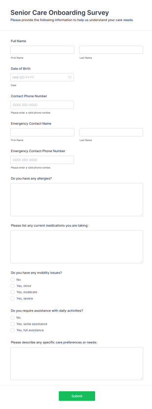 Senior Care Onboarding Survey Form Template