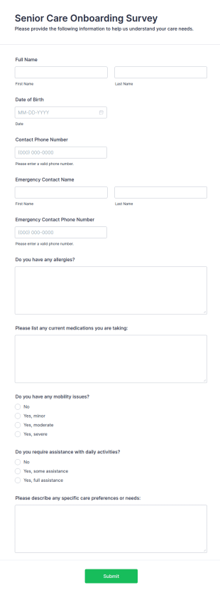 Senior Care Onboarding Survey Form Template