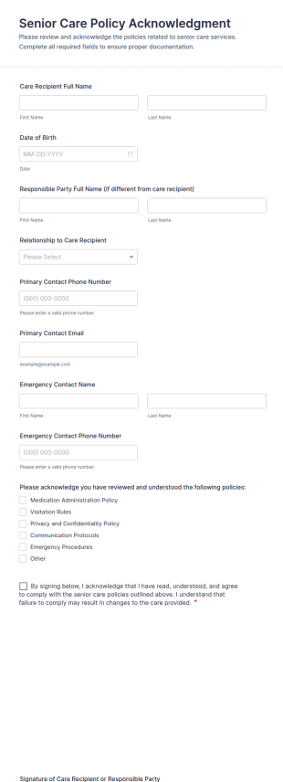 Senior Care Policy Acknowledgment Form Template