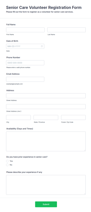 Senior Care Volunteer Registration Form Template