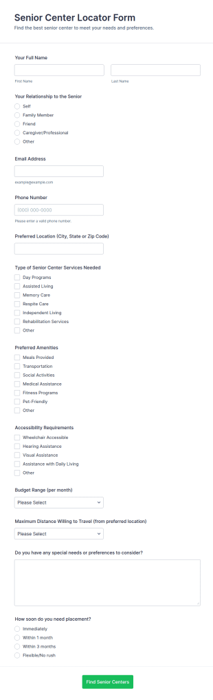Senior Center Locator Form Template