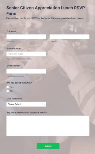 Senior Citizen Appreciation Lunch RSVP Form Template