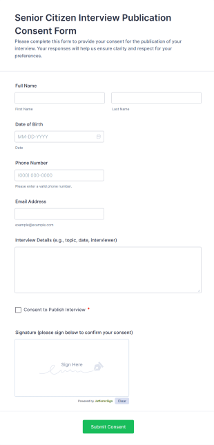 Senior Citizen Interview Publication Consent Form Template