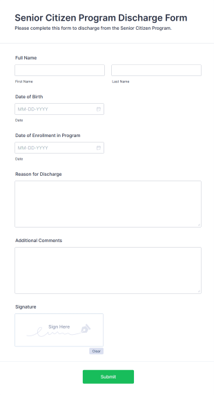 Senior Citizen Program Discharge Form Template