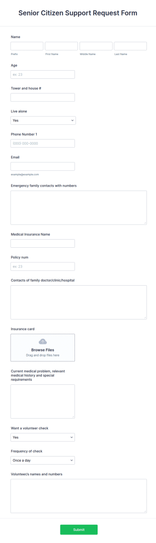 Senior Citizen Support Request Form Template