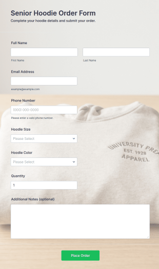 Senior Class Hoodie Order Form Template