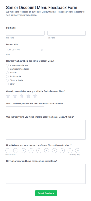 Senior Discount Menu Feedback Form Template