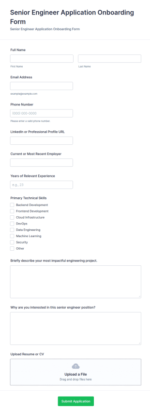 Senior Engineer Application Onboarding Form Template