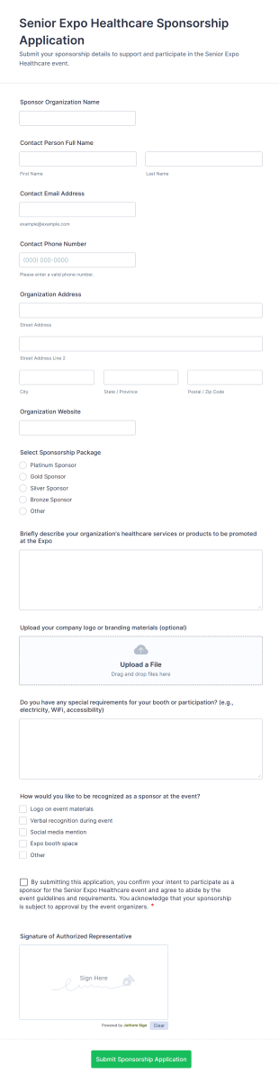Senior Expo Healthcare Sponsorship Application Form Template