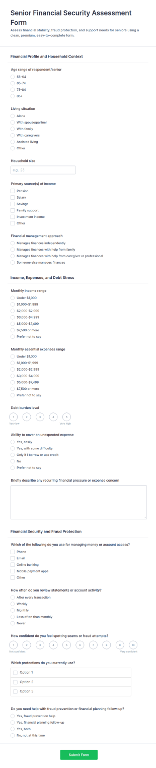 Senior Financial Security Assessment Form Template