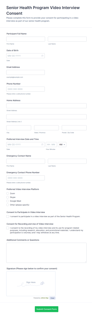 Senior Health Program Video Interview Consent Form Template